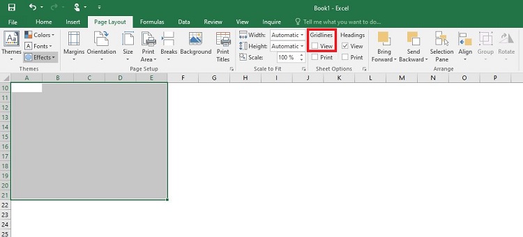 Cách xóa dòng tạm trong Excel bằng thẻ Page Layout