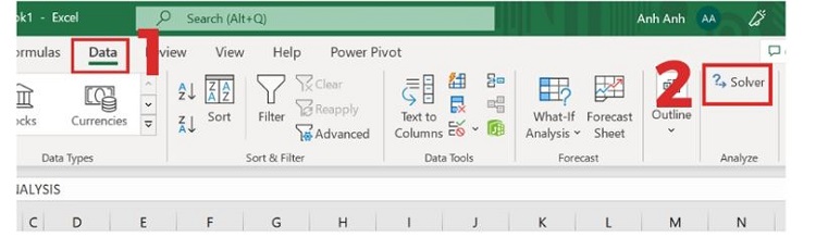 Ảnh minh họa công cụ Solver trong Excel