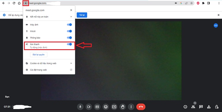 Bật âm thanh Google Meet