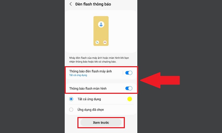 Bật đèn flash thông báo Samsung