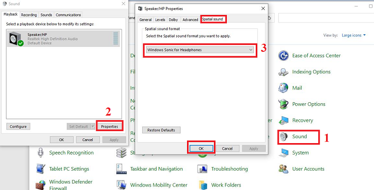 Bật Spatial Sound trên Windows 10 cách 2