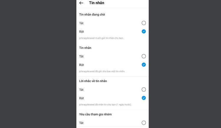 Bật thông báo tin nhắn Instagram