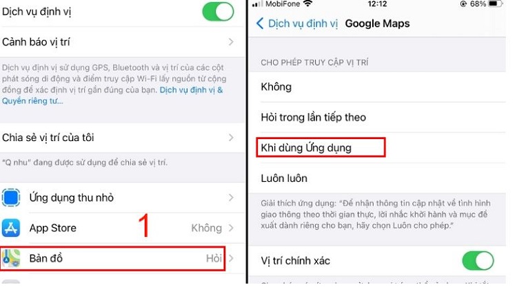 Bật vị trí trên điện thoại iPhone