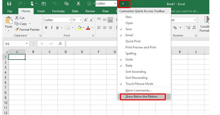 Cách ẩn thanh Quick Access Toolbar trong Excel