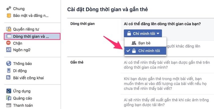 Cách chặn gắn thẻ trên Facebook bằng laptop