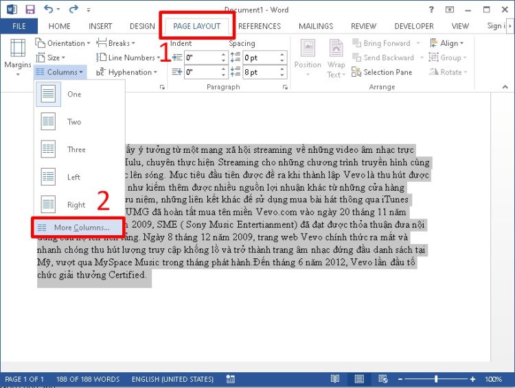 Cách chia văn bản nhiều hơn 2 cột trong Word