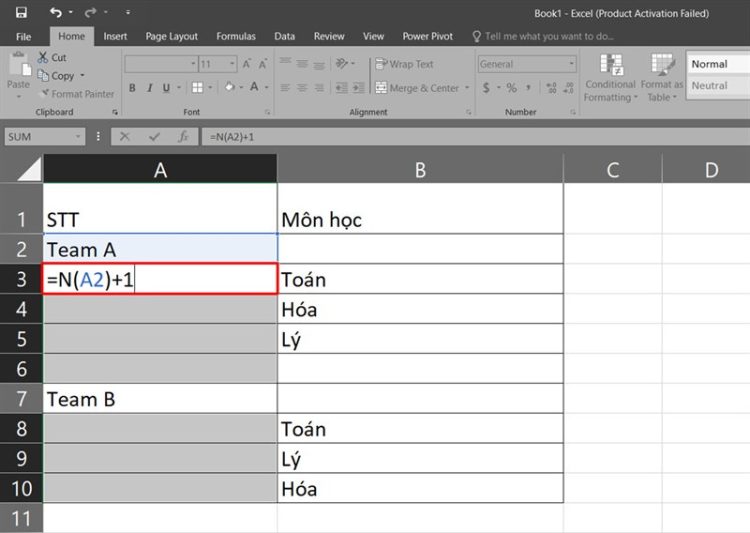 Cách đánh số thứ tự khi có dòng ngăn cách trong Excel 3