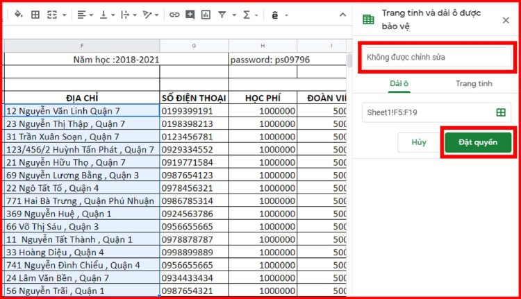 Cách khóa tính năng chỉnh sửa nội dung trong Google Sheets