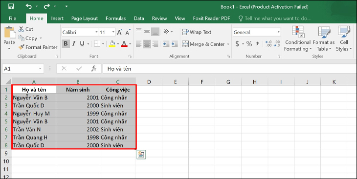 Cách lọc dữ liệu trong Excel đơn giản 1