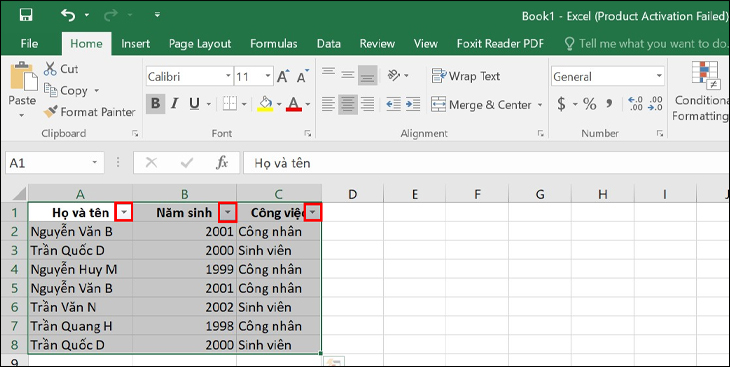 Cách lọc dữ liệu trong Excel đơn giản 3