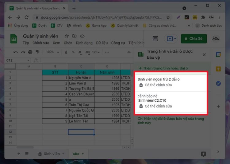 Cách mở khóa Sheet trong Google trang tính 2