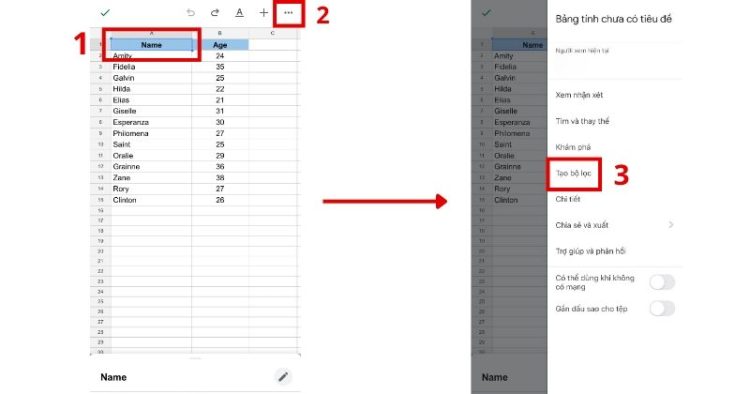 Cách sắp xếp danh sách theo thứ tự chữ cái trong Google Sheets trên điện thoại 1