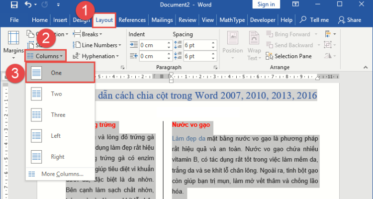 Cách xóa chia cột văn bản trong Word