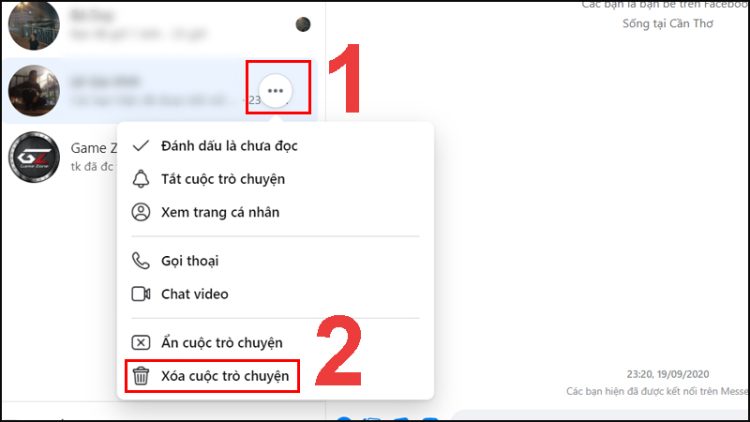 Cách xóa cuộc gọi trong cuộc trò chuyện trên Messenger máy tính