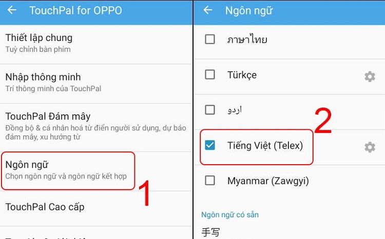 Cài bàn phím tiếng Việt Oppo