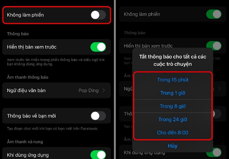 Cài đặt Không làm phiền Messenger trên iPhone