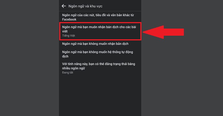 Cài đặt ngôn ngữ bản dịch Facebook
