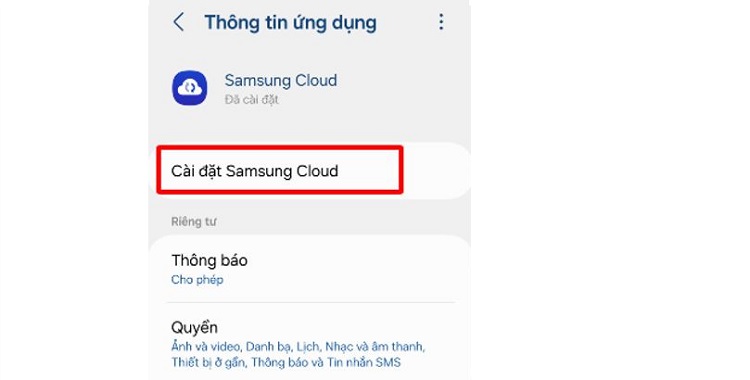 cài đặt Samsung cloud