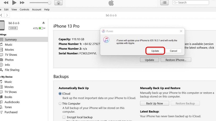 Cập nhật iPhone bằng iTunes