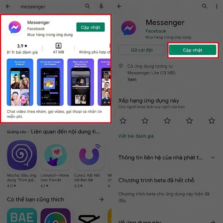 Cập nhật messenger android