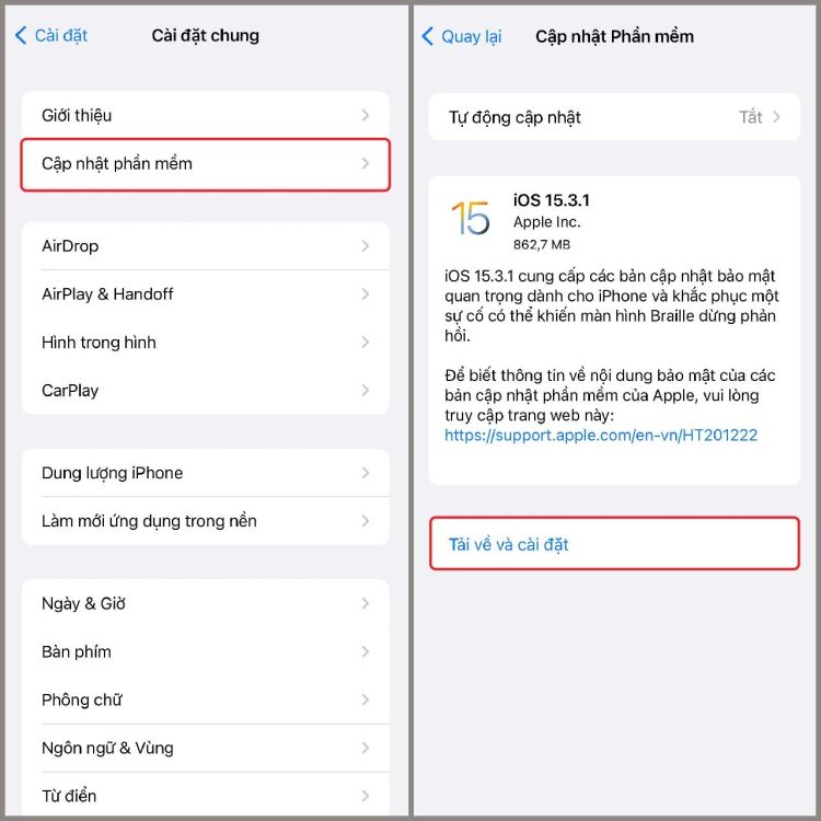 Cập nhật phần mềm iPhone