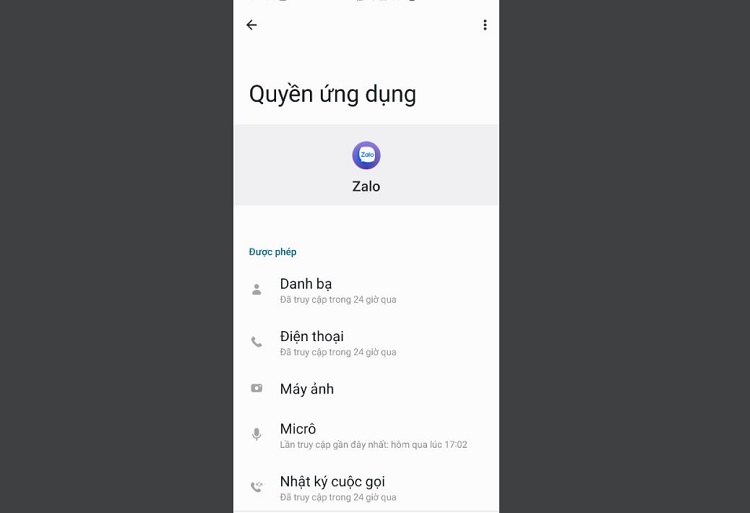Cấp quyền ứng dụng Zalo