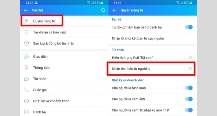 Chặn tin nhắn người lạ trên Zalo