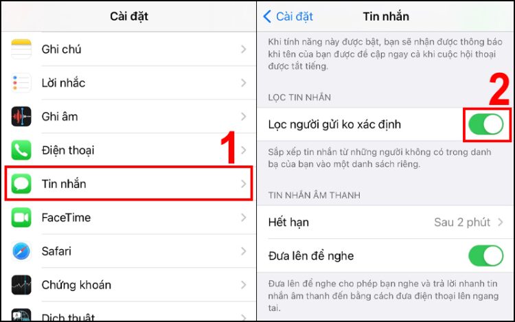 Chặn tin nhắn từ người lạ iphone