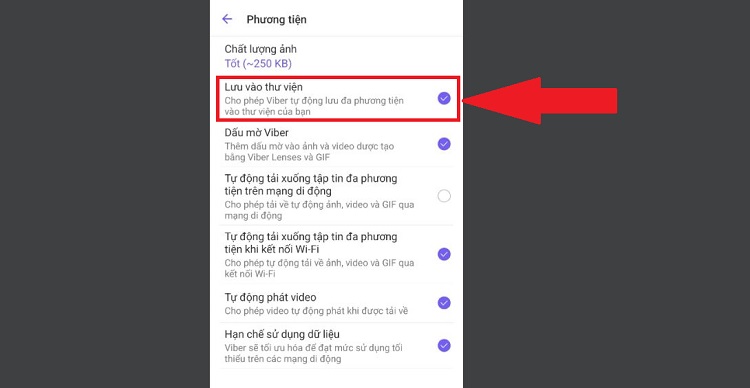 chế độ tự lưu ảnh trên Viber