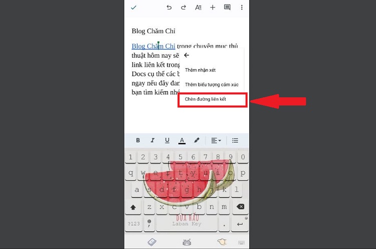 Chèn đường liên kết Google Docs trên Mobile