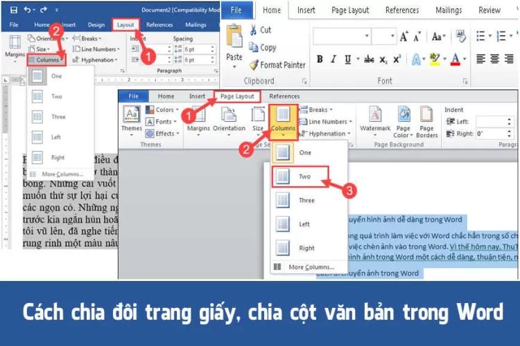 chia đôi trang giấy theo chiều ngang trong Word