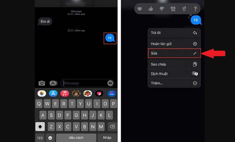 Chỉnh sửa tin nhắn iMessage