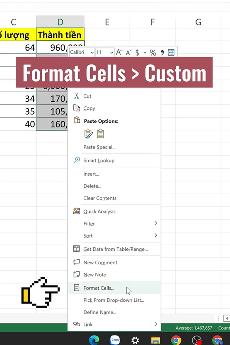 Cách định dạng tiền VND trong Excel bước chọn Format