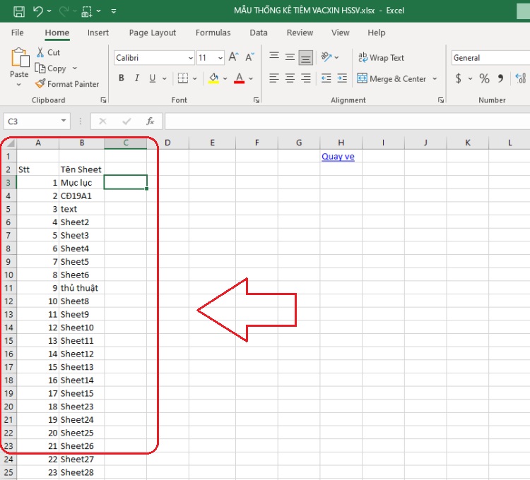 Danh sách tên sheet theo thứ tự