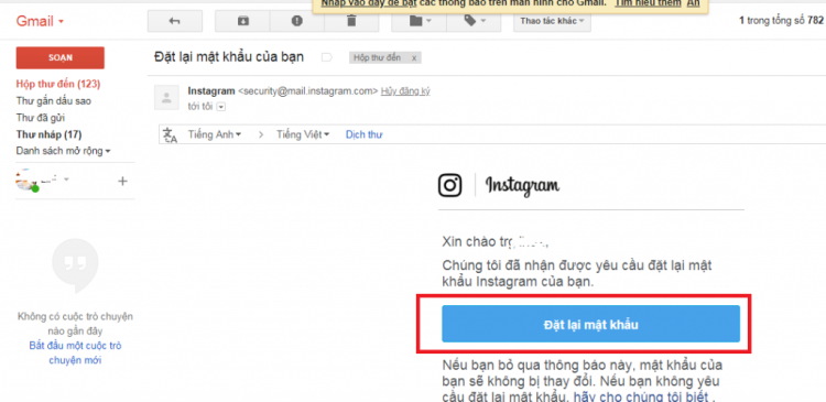 đặt lại mật khẩu instagram khi quên trên máy tính