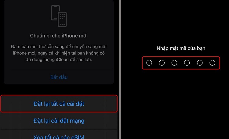 Đặt lại tất cả cài đặt iPhone