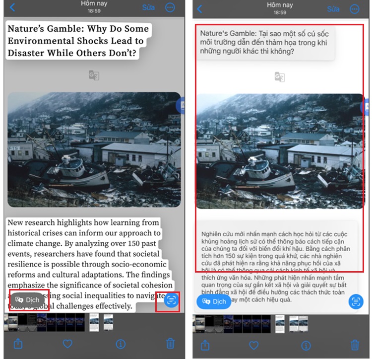 Dịch trực tiếp chữ trong ảnh trên iPhone