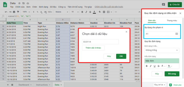 Định dạng số trong Google Sheets có điều kiện và màu sắc