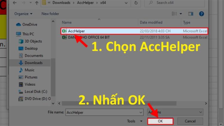 Dùng phần mềm AccHelper để chuyển đổi số thành chữ trong Excel 