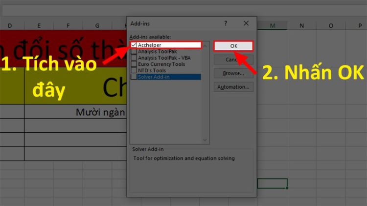 Dùng phần mềm AccHelper để chuyển đổi số thành chữ trong Excel 3