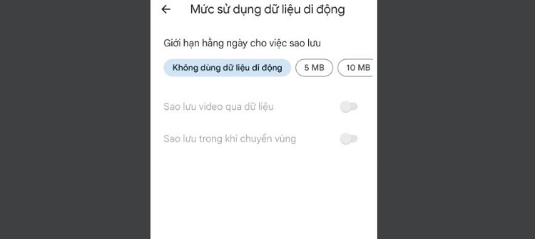 đặt giới hạn sao lưu