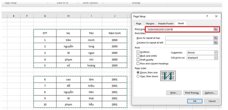 Cách giữ hàng cố định trong Excel khi in bước 2