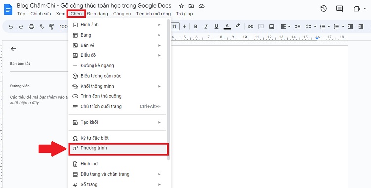 Gõ công thức toán học trên Google Docs bước 2