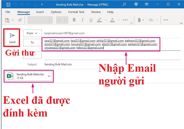 Gửi Email có Tệp đính kèm bằng Excel và Outlook B2