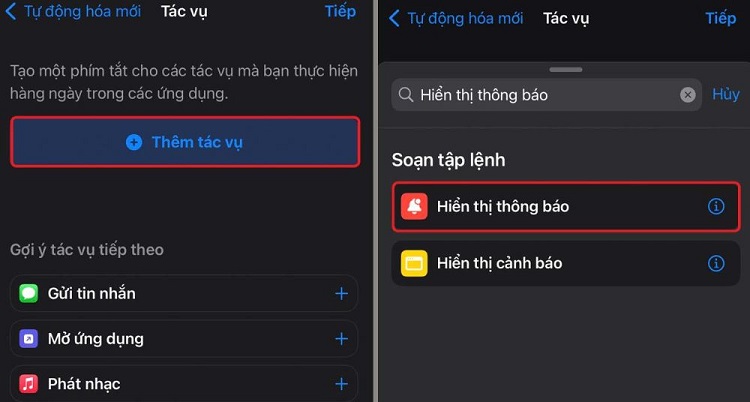 Hiển thị thông báo