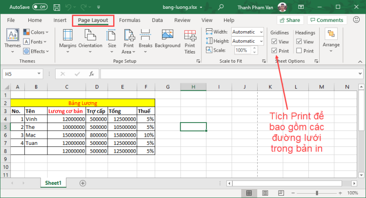 Hướng dẫn cách in không bị mất dòng kẻ trong Excel 