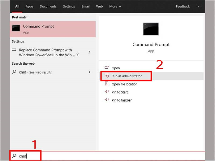 khởi chạy Command Prompt với quyền quản trị