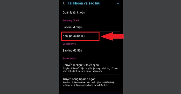 Khôi phục dữ liệu Samsung Cloud