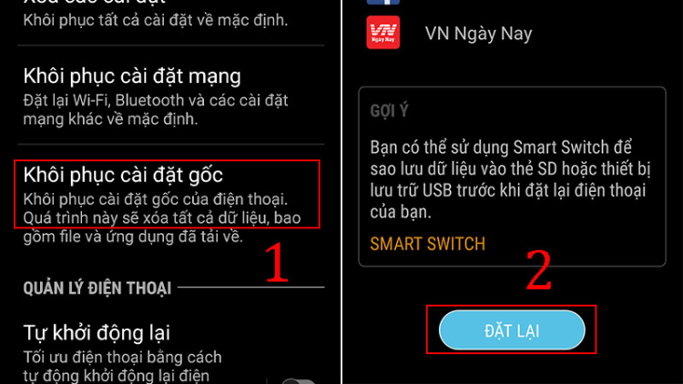 Khôi phục lại trạng thái cài đặt gốc