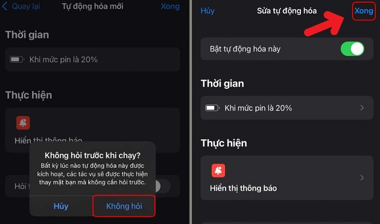 Không hỏi trước khi chạy